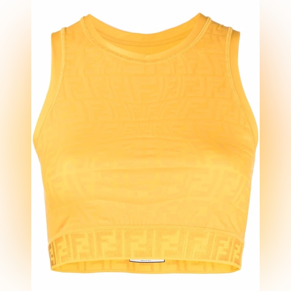 Fendi Yellow Fish Eye Embossed Crop Top